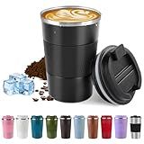 SPLMIFA Vacuum-Insulated Stainless Steel Travel Coffee Mug, Leak-Proof Reusable Coffee Cup with Lid - Keep Hot & Cold Drinks for Hours, Durable Insulated Tumbler for Men & Women(3rd-Black, 12OZ)