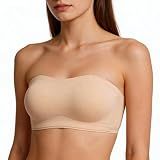 Cbthet Strapless Bras for Women Wirefree Non-Slip Bandeau Bra, Seamless Padded Tube Top Invisible Bralette with Secure Comfortable Fit (Medium) Beige