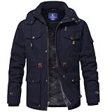 SPOSULEI Winter Jackets for Men Cotton Work Fleece lined warm Army Jacket Heavy Winter Military Coat with 9 Pockets Dark Blue 2XL