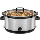 Chefman Slow Cooker 7 Quart, Large Family Size Slow Cooker with Low, High & Warm Settings, Removable Ceramic Crock, Tempered Glass Lid, Dishwasher-Safe for Easy Cleanup, Stainless Steel