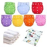 CSKB Baby Cloth Diapers Washable Reusable Diapers for Baby Girls and Boys, One Size Adjustable 7 Pack with 7 Inserts and 1 Storage Bag