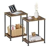Simple Trending End Table, Nightstand Set of 2, Side Table for Living Room, Bedroom, Rustic Brown