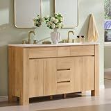T4TREAM 60 Inch Modern Bathroom Vanity with Double Sink, Natural Oak