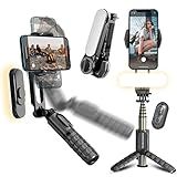 KOSCHEAL Gimbal Stabilizer for Smartphone,Selfie Stick for iPhone Tripod with Fill Light and Wireless Remote Control 1-Axis Phone Gimbal for Cell Phone Camera&Android to Vlogging on Tiktok & YouTube