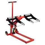 300lb Capacity, Adjustable Riding Lift Jack Heavy Duty Construction with Safety Lock, Non-Slip Wheels&Handle for Tractors, Atvs and Zero Turn Lawn Mowers