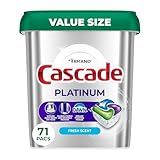 Cascade Platinum Dishwasher Pods, Dishwasher Detergent, Dish Detergent Soap, Fresh, 71 count