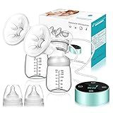 MUOCOBU Electric Breast Pump, Breast Pump Electric Breastfeeding Pump 3 Modes 10 Levels Dual Rechargeable Nursing Double Breast Milk Pump Massage with Touchscreen LED