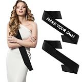 2Pcs Black Blank Custom Sash for Prom Queen, Homecoming, Pageant, Senior, Christmas, Party - Satin for Graduation, Birthday, Halloween