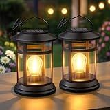 NFEVER Solar Lanterns Outdoor Waterproof: 2 Pack Hanging Solar Lights for Outside Patio Porch Garden Tabletop Decor - Bright LED Warm White Solar Powered Lighting - 2025 Gardening Lovers Mom Gifts