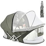 ISELECTOR Bedside Bassinet for Baby, Portable Baby Bassinet Travel Bed with Mosquito Net & Sunshade, Lightweight Foldable Baby Crib with Easy-Clean Fabric for Home & Outdoor