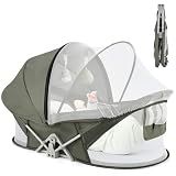 ISELECTOR Bedside Bassinet for Baby, Portable Baby Bassinet Travel Bed with Mosquito Net & Sunshade, Lightweight Foldable Baby Crib with Easy-Clean Fabric for Home & Outdoor