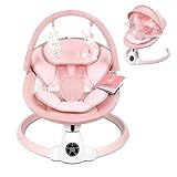 Uuoeebb Baby Swing for Infants, Portable Electric Baby Swings with Bluetooth, 5 Swing Speed, 10 Melodies, 5-Point Harness, Remote Control & Touch Panel - Infant Swing for Indoor & Outdoor Use, Pink