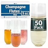 Reli. Champagne Flutes Plastic (50 Pack, 9oz) Clear, Stemless | Disposable Mimosa Glasses for Champagne, Mimosa, Cocktail, Wedding/Parties | BPA-Free Plastic Champagne Flutes, Shatterproof Cups