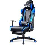 GTPLAYER Gaming Chair with Footrest, Ergonomic Computer Game Desk Chair, Reclining Gamer Chair Seat Height Adjustment, Swivel Rocker with Headrest and Lumbar (Blue)