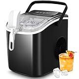 Crzoe Countertop Ice Maker Machine with Handle,26Lbs/24H,9 Cubes Ready in 6 Mins,Self-Cleaning Function with Ice Scoop and Basket for Home/Office(Deeply Black)