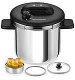 KOCH SYSTEME CS Stainless Steel Pressure Cooker 6.3 QT, Olla de Presion, Easy One-Press Lock, 3 PSI Settings Stovetop Pressure Cookers, Save 70% Time, Induction Compatible, Glass Lid & Steamer Rack