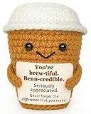 Krinisou Coffee Lovers Gifts for Women, Positive Espresso Emotional Crochet Handmade Support, Small Appreciation Gifts for Coworker, Teacher Friends Thank You Gift