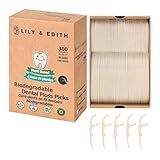 LILY & EDITH Plant Based Dental Floss Picks Adults and Kids 300 Counts, Fluoride-Free, Plant Based Straw Wheat, Earth Friend, Zero Waste Package, Shred Resistant (Unflavored)
