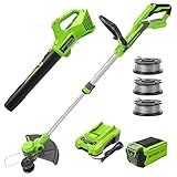 Greenworks 40V Cordless Yard Tool Combo Kit with 2.0Ah Battery & Charger – 13" Auto Feed String Trimmer and 350 CFM Leaf Blower, Includes 3 Bonus Spools