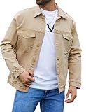 fon Denim Jackets for Men Trucker Jean Jacket Unlined Coats Spring Fall Outfits(Khaki,XL)