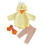 Twopumpkin Baby Chick Halloween Costumes Cute Infant Toddler Girl Boy Duck Costume Cape Sleeve Fuzzy Romper+Striped Leggings (Hooded duck 3pcs Yellow, 6-12 Months)