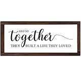 Jetec Farmhouse Wall Decor Rustic Modern Framed Hanging Plaque Together They Built a Life They Loved Sign 14 x 6.4 Inches Wooden Signs for Home Love Decorations