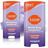 Lume Whole Body Deodorant - Smooth Solid Stick - 72 Hour Odor Control - Aluminum Free, Baking Soda Free and Skin Safe - 2.6 Ounce (Pack of 2) (Soft Powder)
