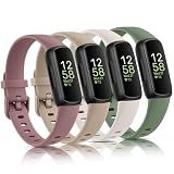 Vancle 4 Pack Bands Compatible with Fitbit Inspire 3 Bands for Women Men, Sport Silicone Adjustable Replacement Straps for Fitbit Inspire 3 Fitness Tracke (Milk Tea/Smoke Purple/Starlight/Pine Green)