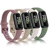 Vancle 4 Pack Bands Compatible with Fitbit Inspire 3 Bands for Women Men, Sport Silicone Adjustable Replacement Straps for Fitbit Inspire 3 Fitness Tracke (Milk Tea/Smoke Purple/Starlight/Pine Green)