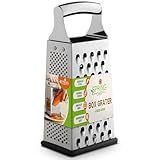 Spring Chef Professional Large Parmesan Cheese Grater, Stainless Steel Metal Box Grater with Handle, 4 Sided Handheld Kitchen Food Shredder for Cheese, Carrot, Veggie, Ginger, Potato - Dishwasher Safe