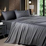 Shilucheng Queen Sheet Sets, Blend Rayon Derived from Bamboo, Breathable & Cooling Bed Sheets 4 Piece, Deep Pocket Up to 16", Hotel Silky Bedding for Hot Sleepers, Dark Grey