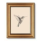 VIYYIEA Vintage Gold Framed Wall Art for Living Room, Birds Canvas Prints Home Decor, Sketch Painting Picture, Bedroom Wall Decor Gifts for Friends or Family -【Hummingbird】-(10L x 8W)