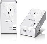 TRENDnet Powerline 1300 AV2 Adapter with Built-in Outlet Adapter Kit, Includes 2 x TPL-423E Adapters, IEEE 1905.1 & IEEE 1901, Gigabit Port, Range Up to 300m (984 ft), White, TPL-423E2K