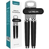 Ultrean Manual Can Opener Bottle Opener, Heavy Duty Stainless Steel Smooth Edge Manual Hand Held Can Opener With Soft Touch Handle, Rust Proof Oversized Handheld Easy Turn Knob (Black)