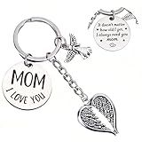 Birthday Gifts for Mom, Mom Keychain with Angel Wings Letter Charm, premium stainless steel key pendant, eternal love - Mother's Day Birthday Christmas Gifts for Mom from Daughter Son Kids (Routine)