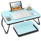 BUYIFY Foldable Laptop Bed Desk for Couch, Sofa - Large Lap Desk Tray Table with Cup Holder and Tablet Slot - Portable Notebook Stand for Eating, Writing, Studying and WFH (Blue)-USA Original Patent