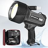 FORTO Rechargeable Spotlight 10,000 Lumen Ultra Bright IPX7 Waterproof Flashlight, Boat Spotlight with EVA Carrying Case Tripod, 7 Light Modes Handheld Spotlight Flashlight for Marine Boat Hunting