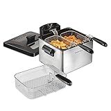 Hamilton Beach Electric Deep Fryer with 3 Baskets and Lid, 4.5 Liters / 19 Cups Oil Capacity, Temperature Control, View Window, Professional Style, 1800 Watts, Stainless Steel (35034)