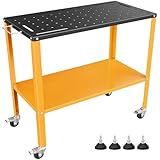 CAMMOO 1200LBS Welding Table, 36"x18" Welding Workbench, Black Oxide Finish Tabletop with 4 Lockable Braking Casters, Storage Tray, 4 Tool Slots and 5/8'' Fixture Holes for Garage & Workshop