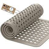 GORILLA GRIP Patented Bath Tub Shower Mat, Machine Washable Bathtub Floor Liner Mats, Suction Cups and Drain Holes to Keep Tubs Clean, Soft on Feet, Bathroom Essentials, 35x16 Inch, Beige