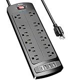 ALESTOR 6 Ft Surge Protector Power Strip with 12 Outlets and 4 USB Ports