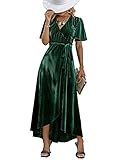 BerryGo Women's Semi Formal Velvet Wrap Dress Prom Cocktail Short Sleeve Swing Long Maxi Dress Emerald Green XL