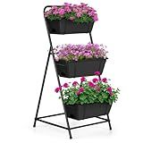 Raised Garden Bed 3 Tier Vertical Garden Planter Elevated Planter Boxes Outdoor Herb Planter with Drainage Holes Removable Tray for Patio Balcony Porch Black
