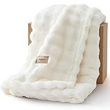 Bedsure 3D Fleece Bubble Blanket for Couch - GentleSoft White Spring Throw Blanket for Sofa Bed Room Decor - Luxury Soft Cozy Blanket Mothers Gifts Day for Women, Lightweight, Off White, 50"×60"