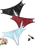 Avidlove Womens Sexy Thongs Lace Panties Underwear Low Rise T-Back Underpants Pack of 3 Medium