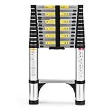 Telescoping Ladder, SocTone 12.5 FT Aluminum Lightweight Extension Ladder with 2 Triangle Stabilizers, Heavy Duty 330lbs Max Capacity, Multi-Purpose Collapsible Ladder for RV or Outdoor Work
