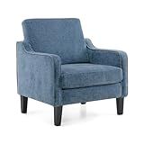 VINGLI Mid Century Modern Accent Chair,Navy Blue Chenille Chairs for Living Room Upholstered Armchair with Scooped Arms for Bedroom,Apartment,Studio,Office,Waiting Room