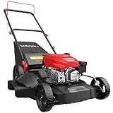 AMERISUN 21" Gas Lawn Mower, 3-in-1 Gas Powered Push Mower, 144cc 4-Stroke OHV Engine, 6 Height Adjustment, Efficient Steel Deck, 1.4 Bushel Grass Catcher with Bagging, Mulching & Side Discharge