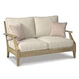 Signature Design by Ashley Clare View Coastal Outdoor Loveseat, Cushioned with Nuvella Fabric, Protective Finish, Eucalyptus Wood, 55.5" W x 35" D x 32" H, Beige
