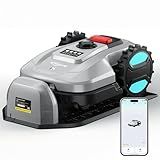 2026 New Robot Lawn Mower with App Control – Features Adjustable Cutting Height, Auto-Charging, Obstacle Detection and Brushless Motor for Lawns Up to 1/8 Acre, Gray